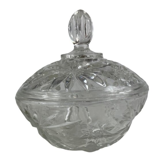Anchor Hocking Prescut Clear Glass Candy Dish & Lid Pressed Star/Fan Design - Picture 1 of 11